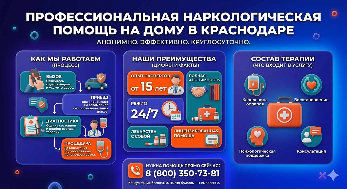 Инфографика о принципах лечения алкоголизма на дому в Дятьково: этапы вызова нарколога, преимущества анонимной детоксикации и состав медицинской помощи.